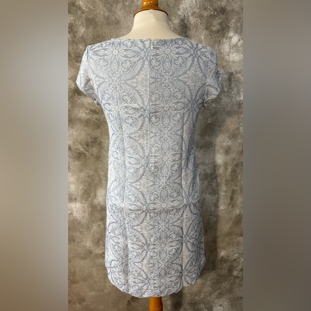 Halogen Light Blue Scoop Neck Tunic with White Medallion Print (Love 19) - Picture 4 of 4